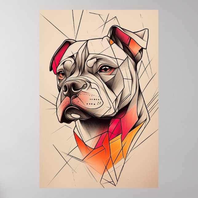 Pit Bull Abstract Portrait Poster (Front)