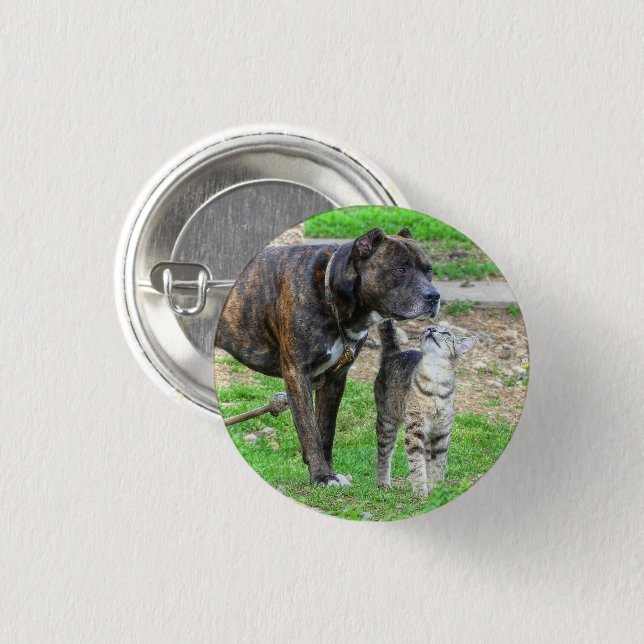 Pit Bull and Cat 3 Cm Round Badge (Front & Back)