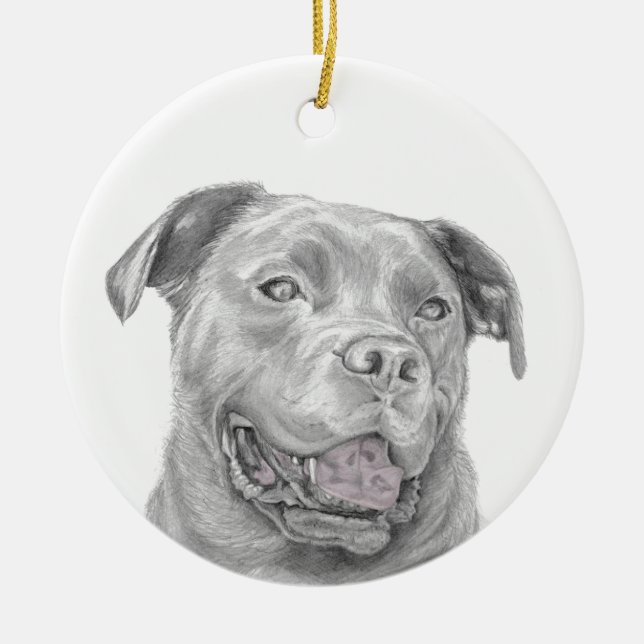 Pit Bull Art Drawing Ceramic Tree Decoration (Front)