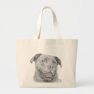 Pit Bull Art Drawing Large Tote Bag