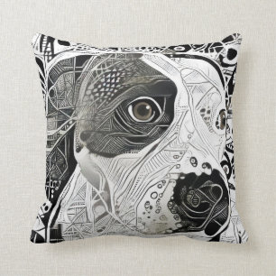Pit Bull Black and White design pillow line drawin
