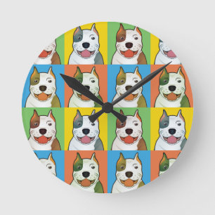 Pit Bull Cartoon Pop-Art Round Clock