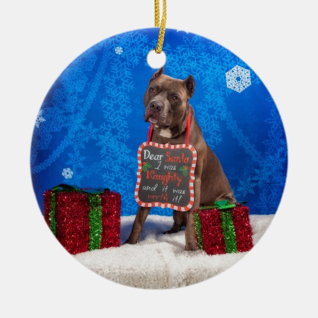 Pit-Bull Christmas Ceramic Ornament (Front)