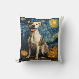 Pit Bull Cute Dog Halloween Jack O Lantern Pumpkin Cushion