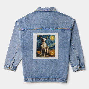 Pit Bull Cute Dog Halloween Jack O Lantern Pumpkin Denim Jacket