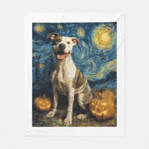 Pit Bull Cute Dog Halloween Jack O Lantern Pumpkin Fleece Blanket