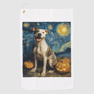 Pit Bull Cute Dog Halloween Jack O Lantern Pumpkin Golf Towel