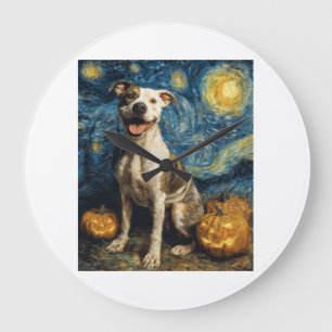 Pit Bull Cute Dog Halloween Jack O Lantern Pumpkin Large Clock