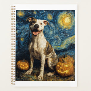 Pit Bull Cute Dog Halloween Jack O Lantern Pumpkin Planner