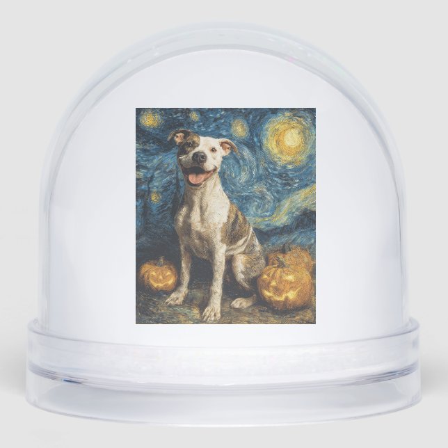 Pit Bull Cute Dog Halloween Jack O Lantern Pumpkin Snowglobe (Front)