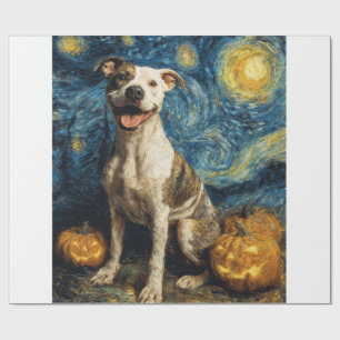 Pit Bull Cute Dog Halloween Jack O Lantern Pumpkin Wrapping Paper