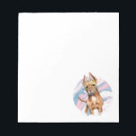 Pit Bull Dog Art | Marble Texture Notepad<br><div class="desc">This is a watercolor painting of a tan pit bull dog with ears that are standing up like bunny ears. The background is a marbled colours of blue and pink.</div>