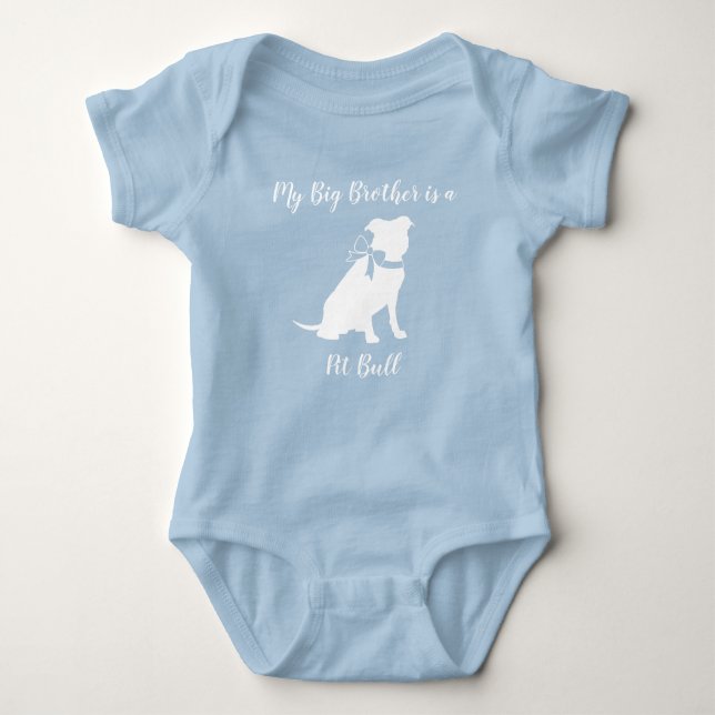 Pit Bull Dog Baby Shower Blue Boy Pitbull Baby Bodysuit (Front)