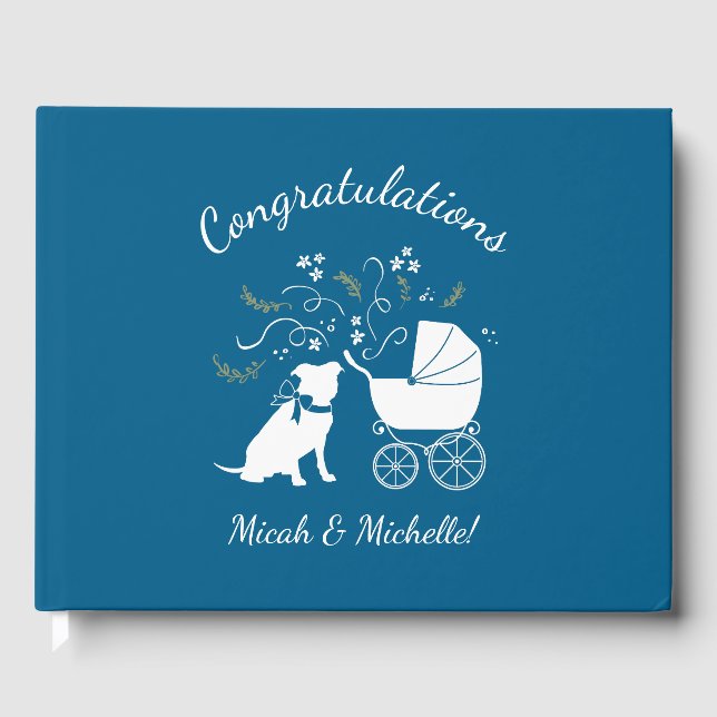 Pit Bull Dog Baby Shower Blue Boy Pitbull Guest Book (Front)