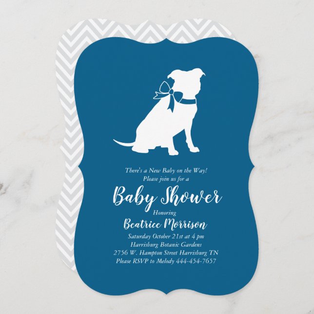 Pit Bull Dog Baby Shower Blue Boy Pitbull Invitation (Front/Back)