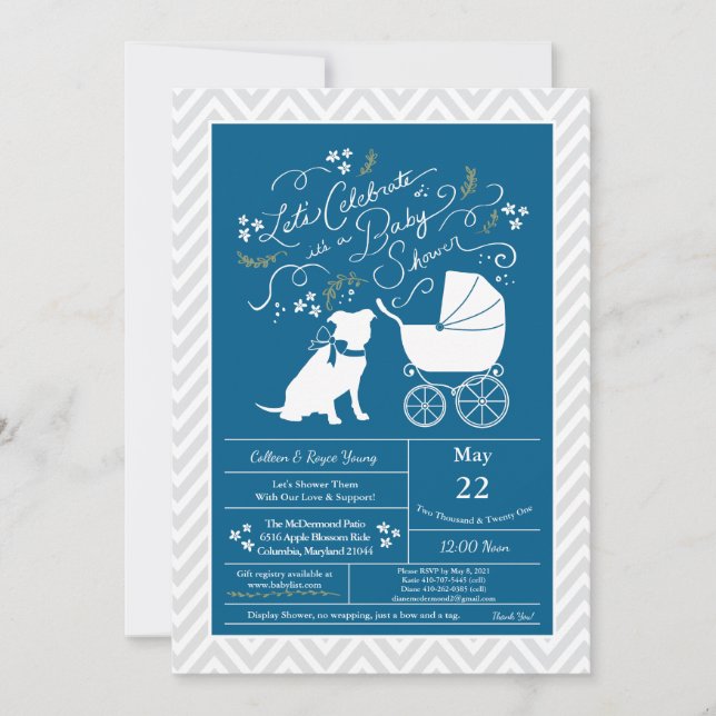 Pit Bull Dog Baby Shower Blue Boy Pitbull Invitation (Front)
