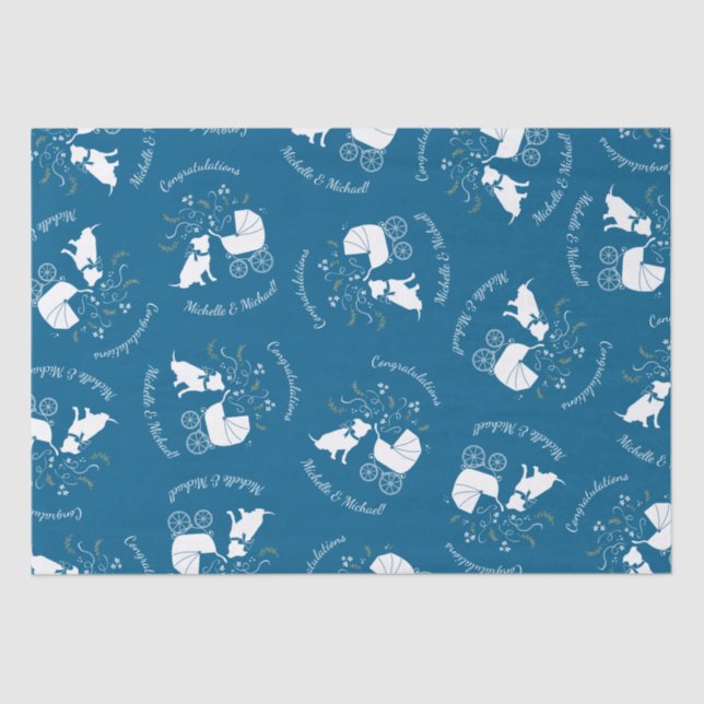 Pit Bull Dog Baby Shower Blue Boy Pitbull Tissue Paper (Front)