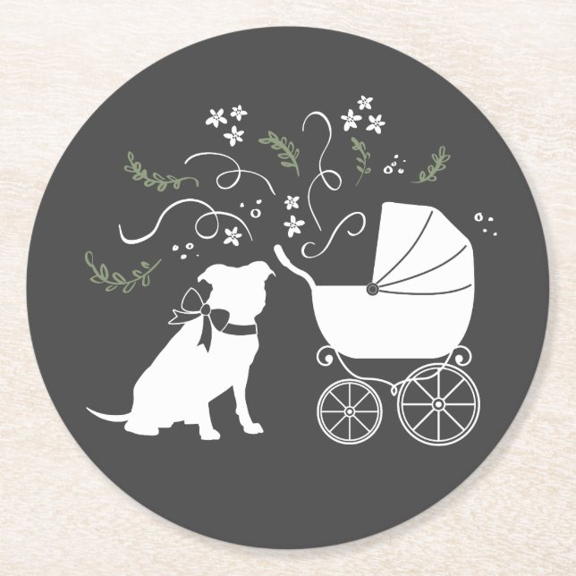 Pit Bull Dog Baby Shower Gender Neutral Pitbull Round Paper Coaster (Front)