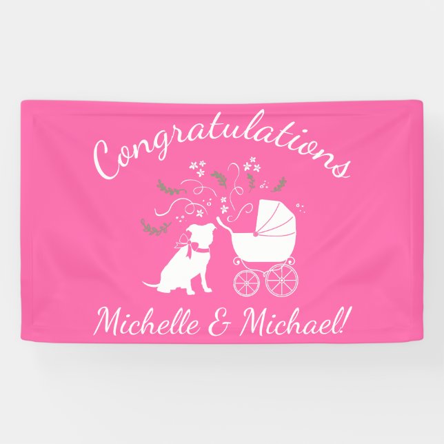 Pit Bull Dog Baby Shower Pink Girl Pitbull Banner (Horizontal)