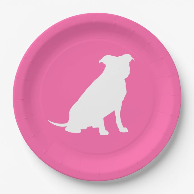 Pit Bull Dog Baby Shower Pink Girl Pitbull Paper Plate (Front)