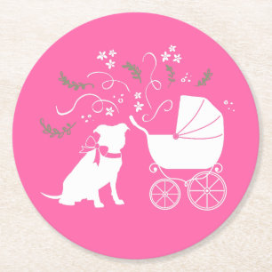 Pit Bull Dog Baby Shower Puppy Round Paper Coaster