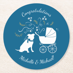 Pit Bull Dog Baby Shower Round Paper Coaster