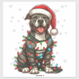 Pit bull Dog Christmas Lights Santa Hat Xmas Snow 