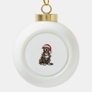 Pit bull Dog Christmas Lights Santa Hat Xmas Snow Ceramic Ball Christmas Ornament