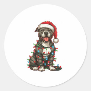 Pit bull Dog Christmas Lights Santa Hat Xmas Snow Classic Round Sticker