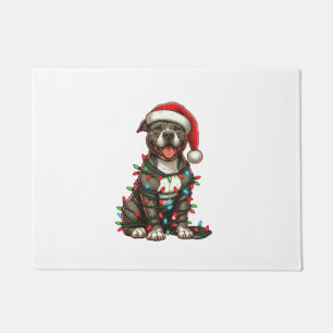 Pit bull Dog Christmas Lights Santa Hat Xmas Snow  Doormat