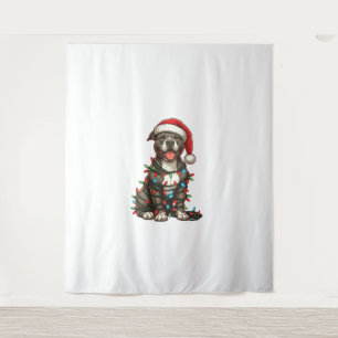 Pit bull Dog Christmas Lights Santa Hat Xmas Snow  Tapestry