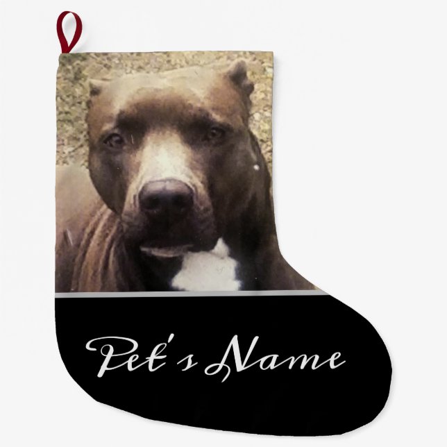 Pit Bull Dog Custom Pet Photo Personalized Large Christmas Stocking (Front)