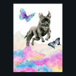 Pit Bull Dog Fantasy Watercolor Pop Art Poster<br><div class="desc">This is a whimsical watercolor illustration of a black pit bull dog jumping out of the rainbow coloured clouds. There are pretty butterflies flying around the dog. Pop art design for dog lovers.</div>