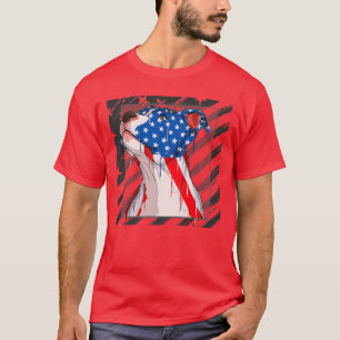 Pit bull dog head with USA pattern for 4th of Jul T-Shirt