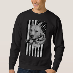 Pit Bull Dog On American Us Flag Sweatshirt