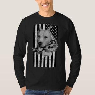 Pit Bull Dog On American Us Flag T-Shirt