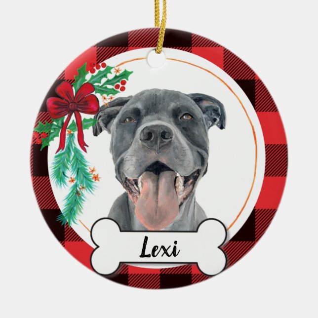 Pit bull Dog Ornament, Blue Staffy Ornament (Front)