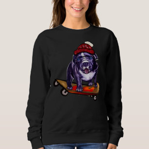 Pit Bull Dog Puppy Skateboarding In A Red Beanie H Sweatshirt
