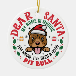 Pit Bull Dog Santa Personalized Christmas Tree Ceramic Ornament