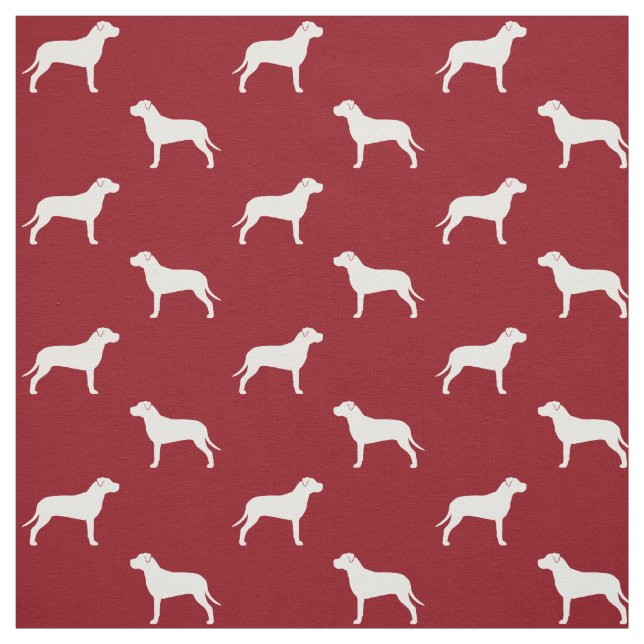 Pit Bull Dog Silhouettes Red and White Patterned Fabric (Swatch)