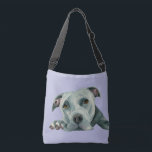 Pit Bull Dog Watercolor Art | Big Ol' Head Crossbody Bag<br><div class="desc">This is a watercolor painting of a grey pit bull dog laying down on the floor. She’s looking up and her face is squished on the floor. Pit bulls tend to have larger head and I think they are adorable for that!</div>