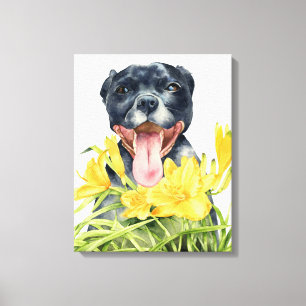 Pit Bull Dog Watercolor Painting, Fine Art Canvas Print
