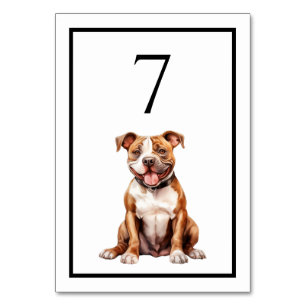 Pit Bull Dog Watercolor Table Number