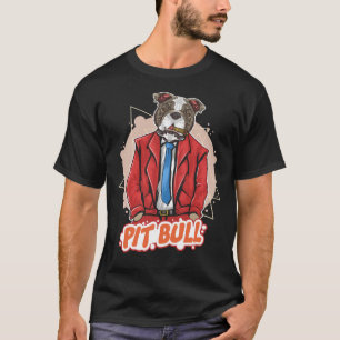 Pit Bull Dog With Cigar And Suit Pitbull Artwork T-Shirt