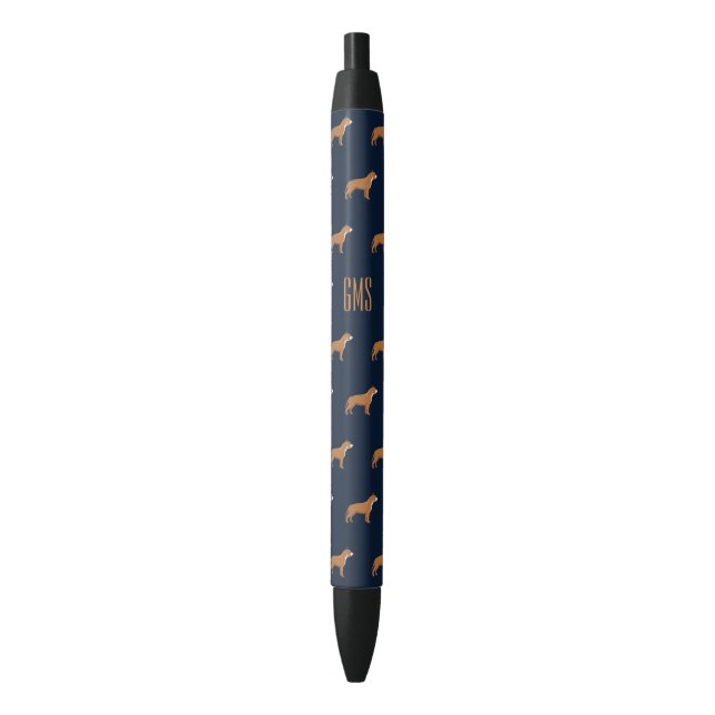 Pit Bull Dogs Pattern Monogrammed Black Ink Pen (Front Vertical)