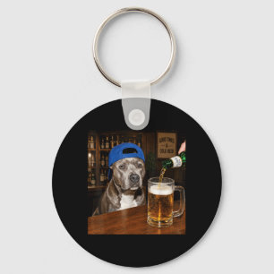Pit Bull Drinking Beer Funny Dog Meme Key Ring