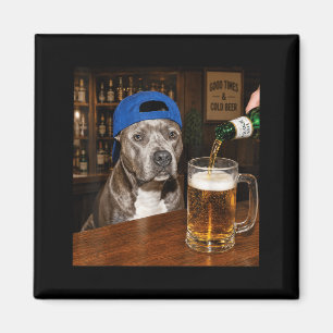 Pit Bull Drinking Beer Funny Dog Meme Magnet