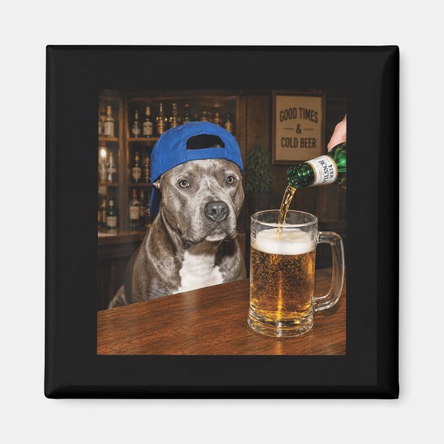 Pit Bull Drinking Beer Funny Dog Meme Magnet (Front)