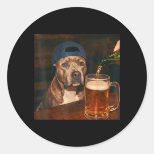 Pit Bull Drinking Beer Shirt Funny Fathers Day Dog Classic Round Sticker