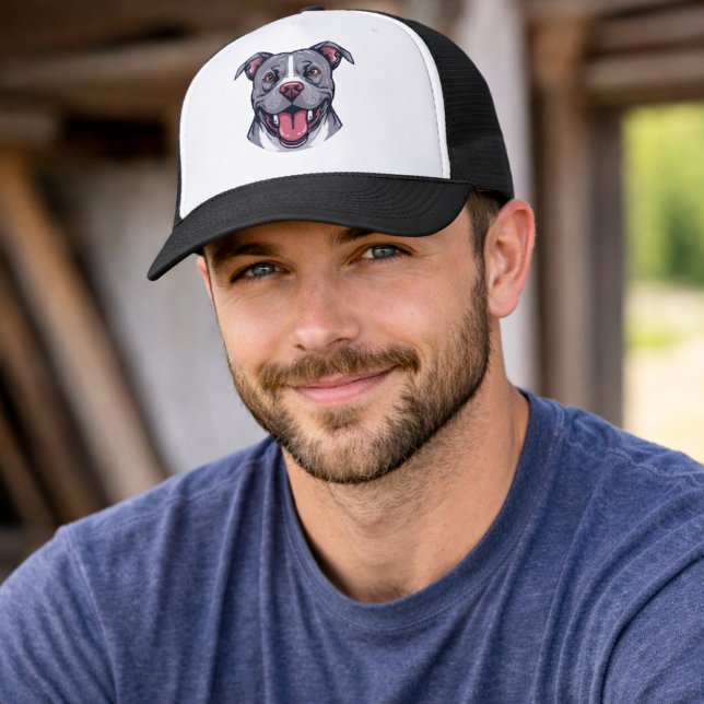 Pit Bull Graphic Art -Bully Breed Dogs- Dog Lover Trucker Hat (Creator Uploaded)